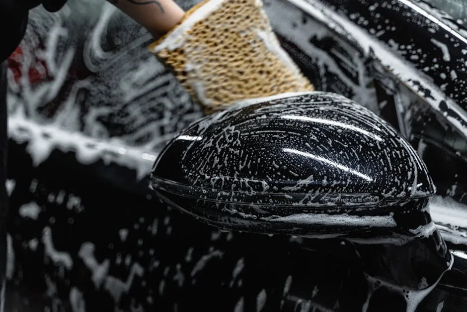 snow foam and two-bucket hand wash on a car during a mobile detail